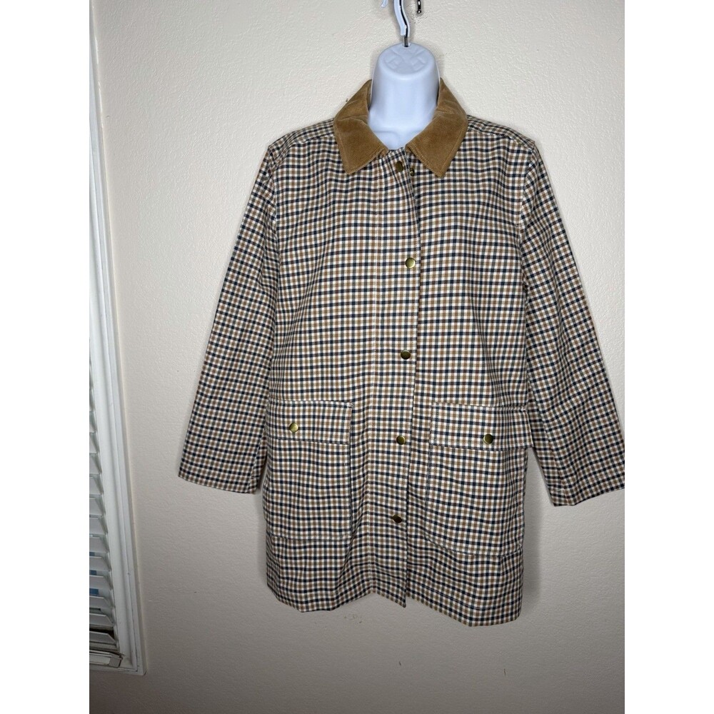LOFT Tan Plaid Collar Jacket with Brown Trim - Picture 7 of 16